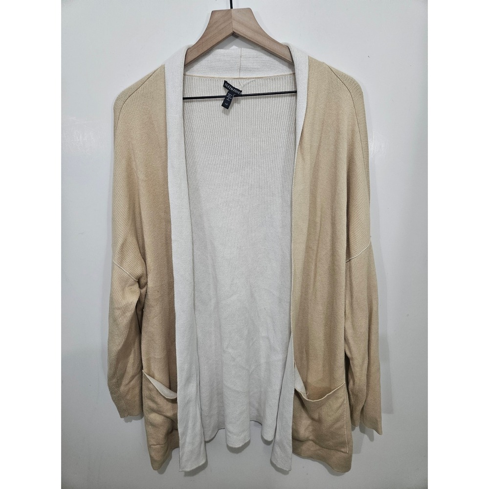 Eileen Fisher L Peruvian Organic Cotton Tencel Long Cardigan Beige Ivory Pockets